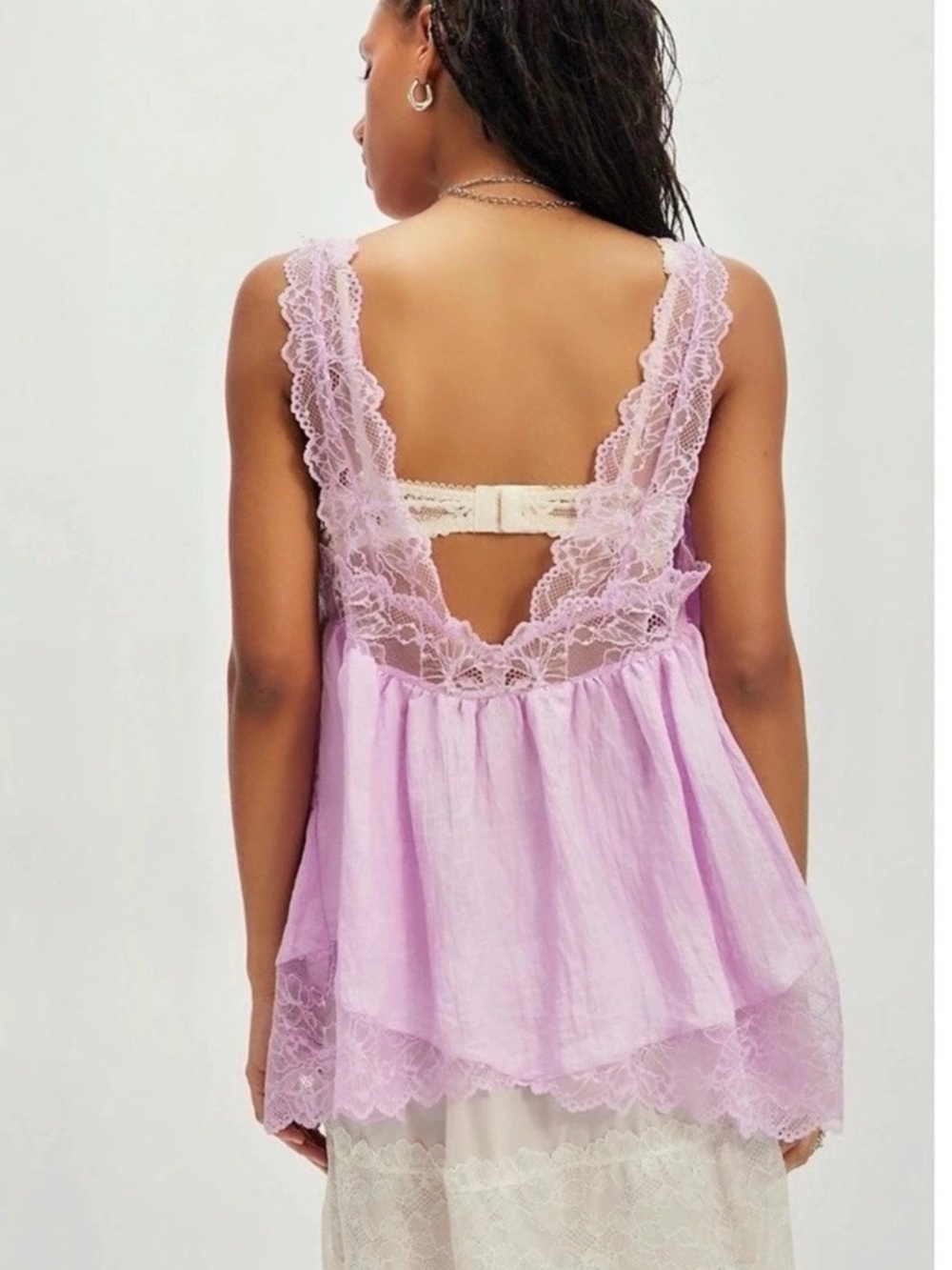 Free People Lacy Essential Tunic Cami Lace Camisole in lilac Size Medium NWT - Picture 2 of 5
